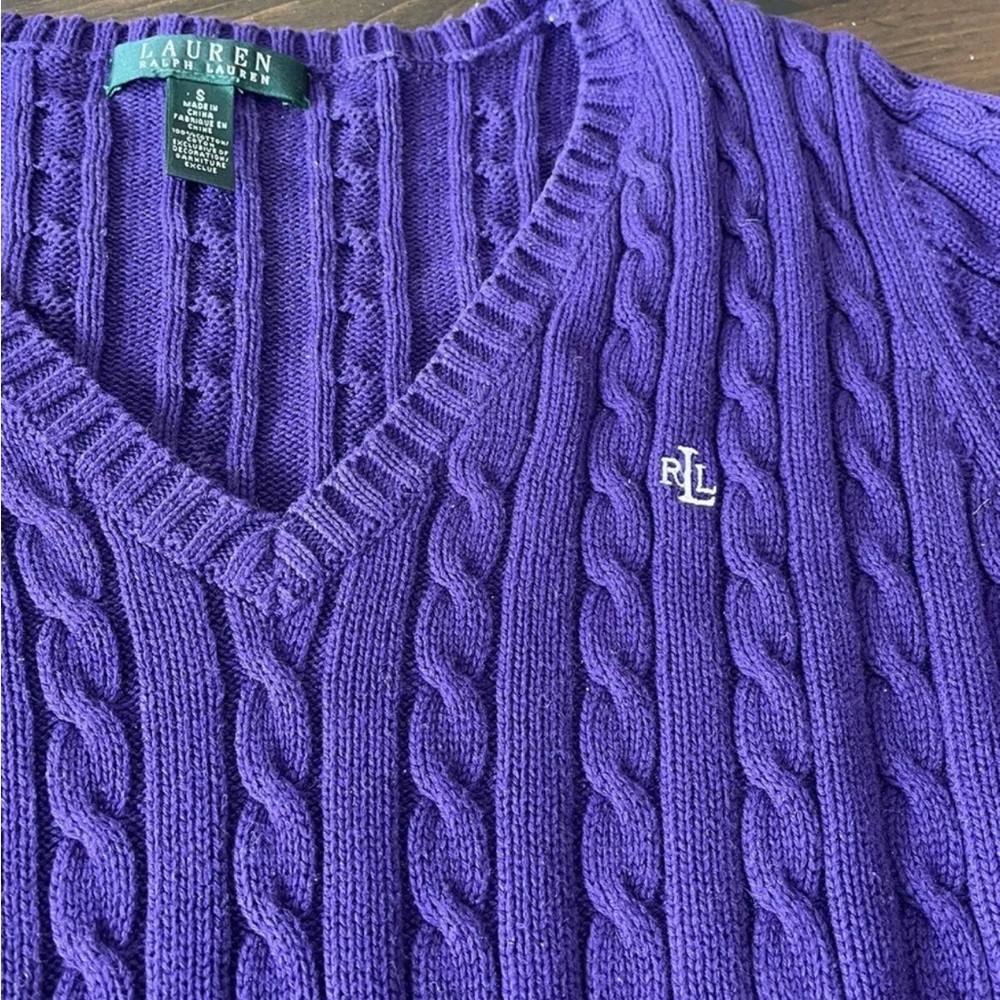 Woman’s Ralph Lauren Cotten Calle V Neck Sweater Small Purple